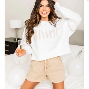 Pink Lily Bride Varsity White Cropped Corded Graphic Sweatshirt - Size Large